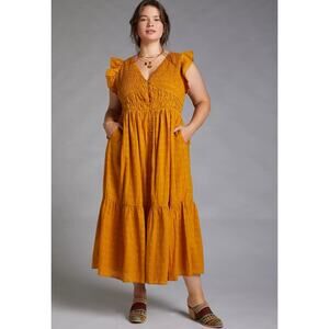 Anthropologie The Peregrine Midi Dress Size XL Button Front Flutter Sleeve Boho